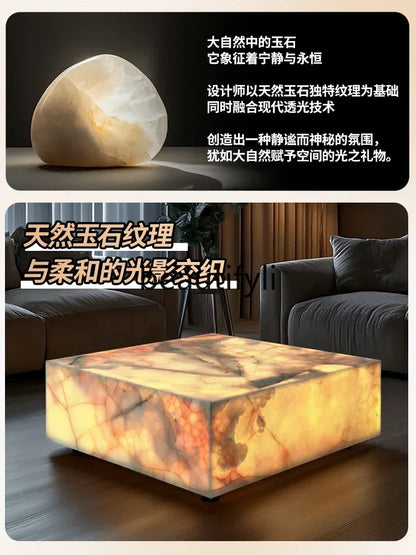 CNatural jade coffee table square crystal light luxury mansion blue and white jade living room marble luminous coffee table C660