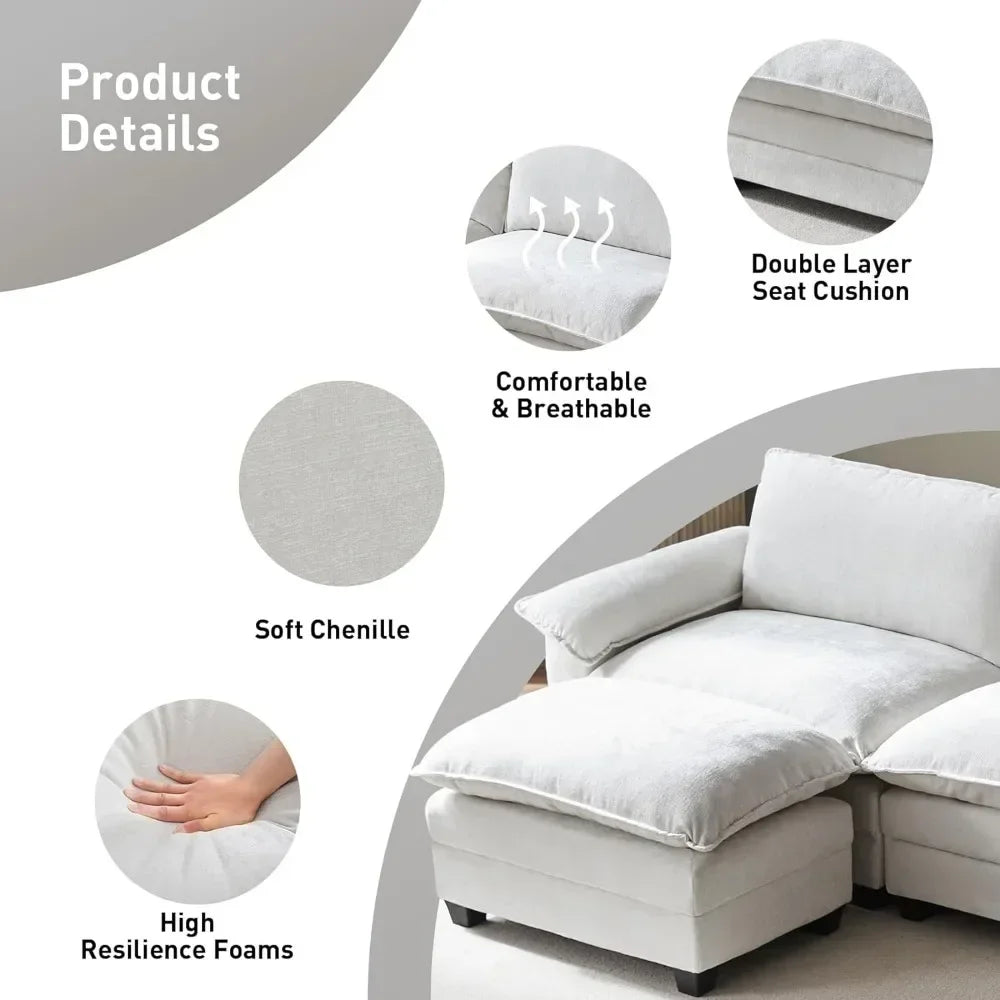 A 120" Sectional Couches for Living Room with Ottoman, 3-Seat Sectional Couch, L Shaped Couch,Modular Sectional Couches