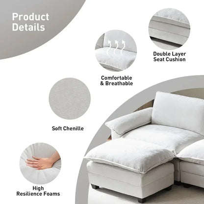 A 120" Sectional Couches for Living Room with Ottoman, 3-Seat Sectional Couch, L Shaped Couch,Modular Sectional Couches