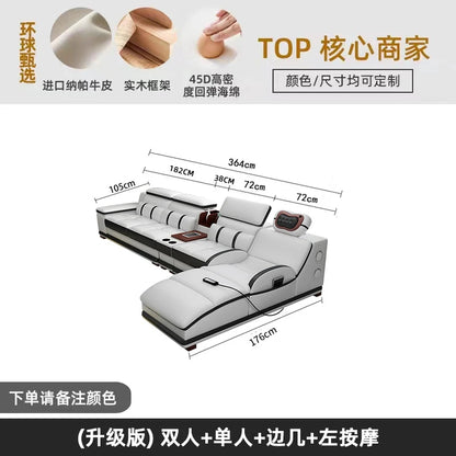 small apartment living room multi-functional massage light luxury Italian first layer cowhide 2024 new