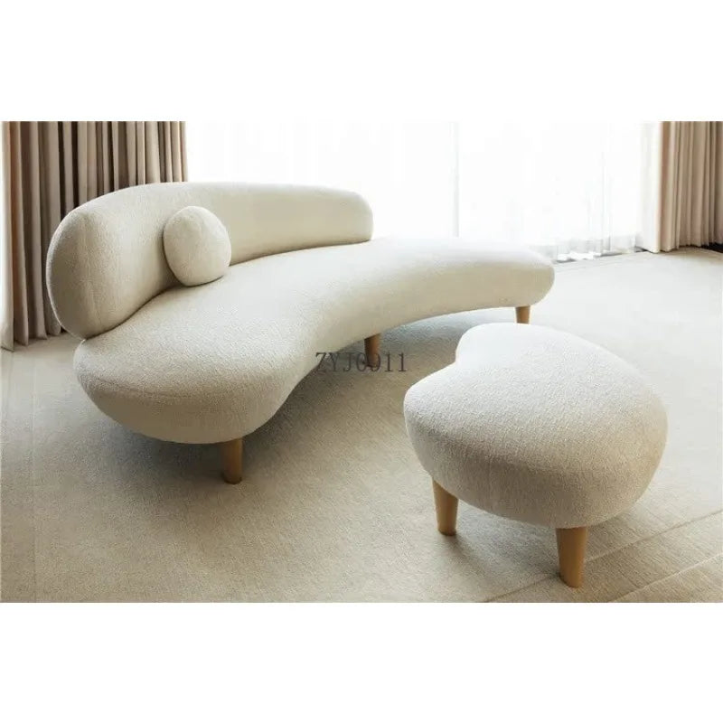 Italian minimalist white cashmere fabric Nordic light luxury small apartment curved sofa