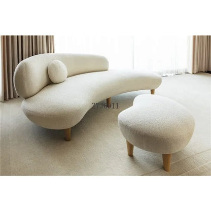 Italian minimalist white cashmere fabric Nordic light luxury small apartment curved sofa