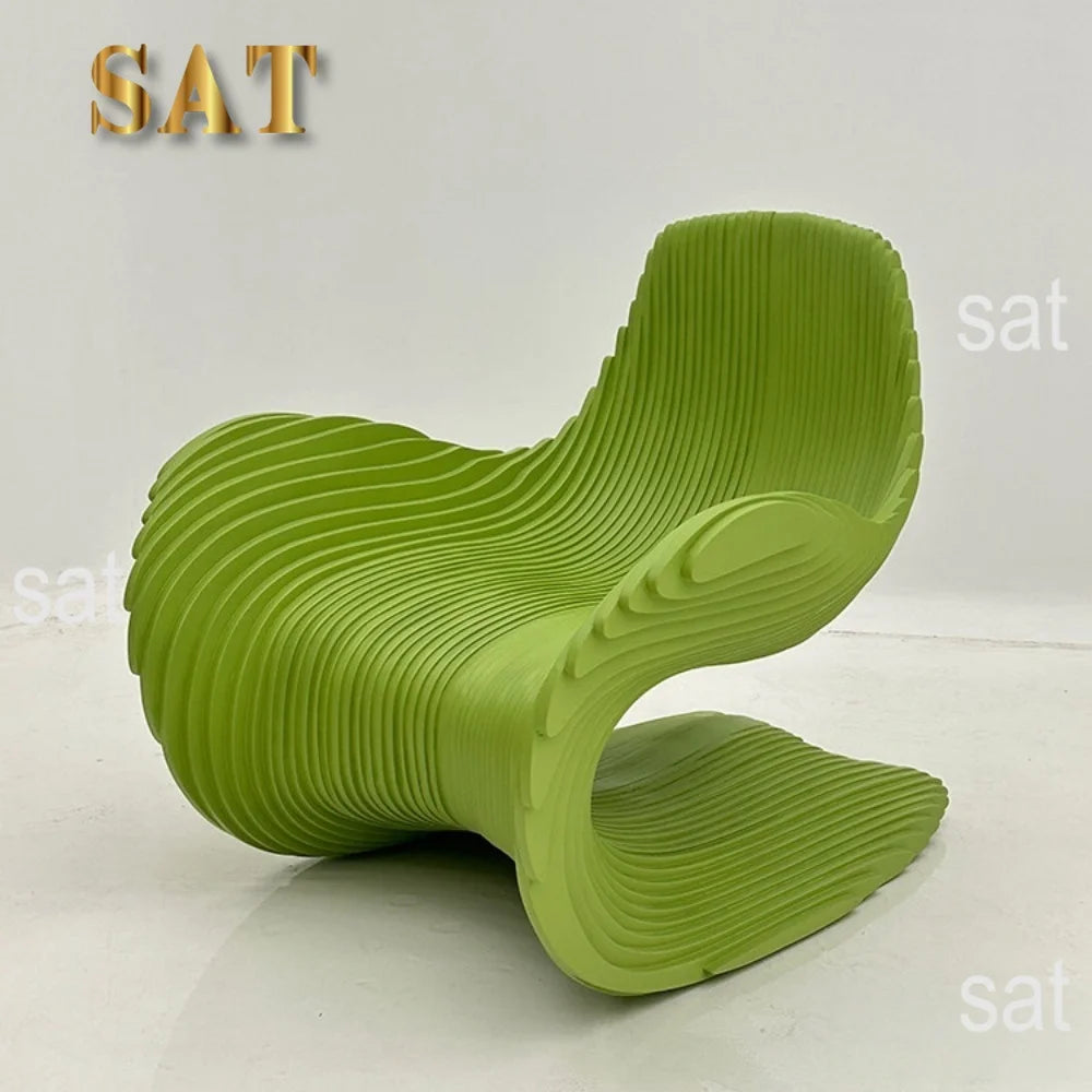 *Contemporary Wavy Solid Wood Slice Leisure Chair | Unique Irregular Accent Chair for Modern Living Room, Home Office & Patio