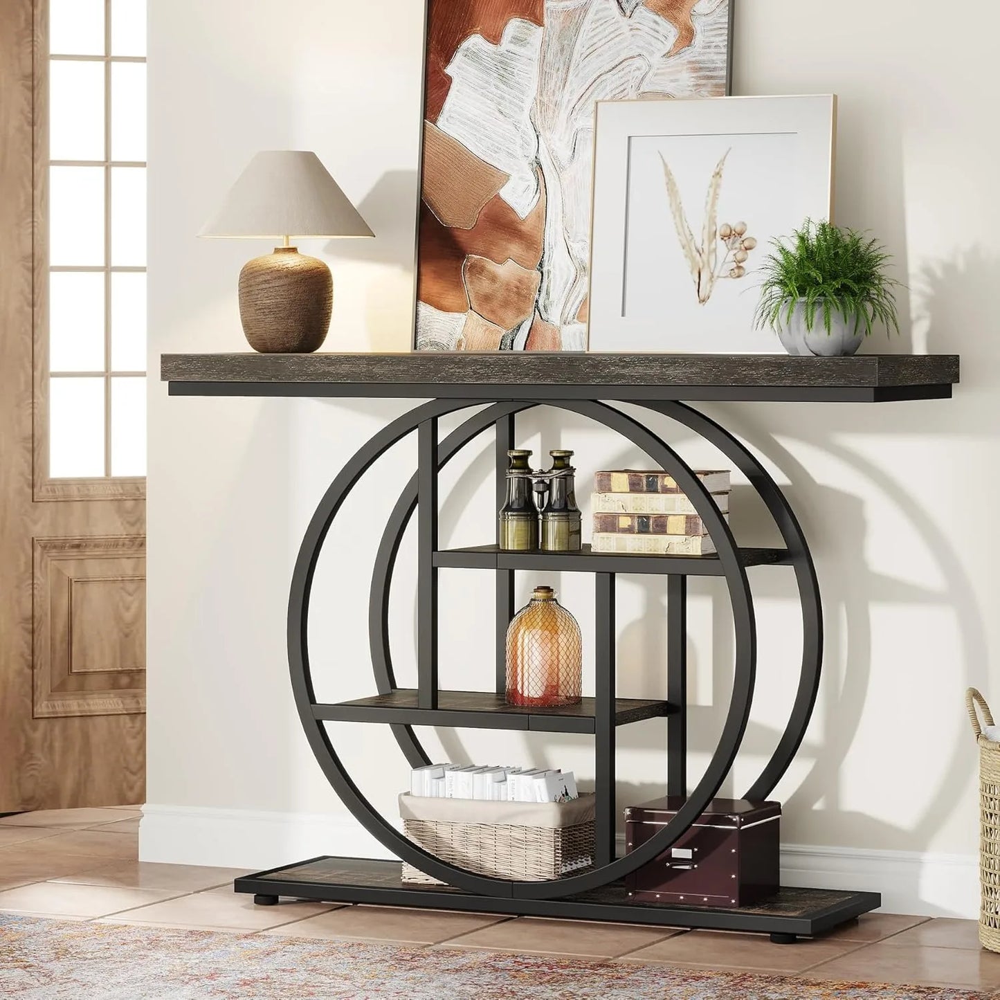 LITTLE TREE 41.3" Console Table, Industrial 4-Tier Sofa Table Entryway Table, Accent Tables with Storage Shelves for Living Room