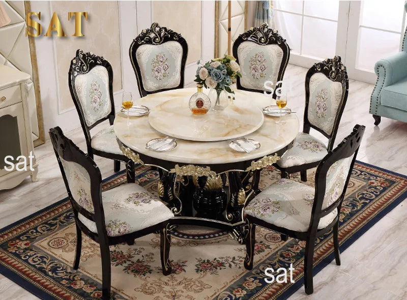 -Round Dining Table With Rotating Centre European Style Dining Table Set Carved Luxury Dining Table