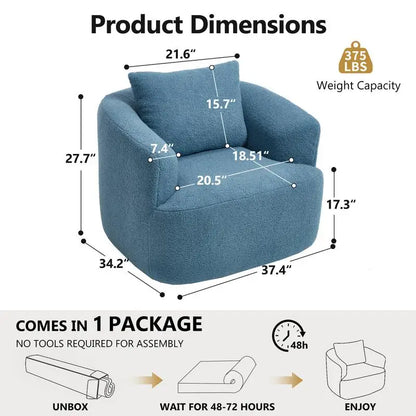 360° Swivel Round Upholstered Chair with Soft Pillow, Teddy Fleece High-Resilience Sponge Sofa, No Assembly Needed for Living