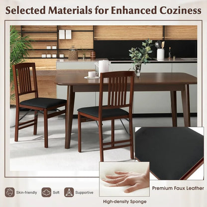 COSTWAY Folding Dining Chairs Set of 2, Wooden Kitchen Side Chairs w/Padded Seat, Solid Wood Frame, 400 LBS Load Bearing, No Ass