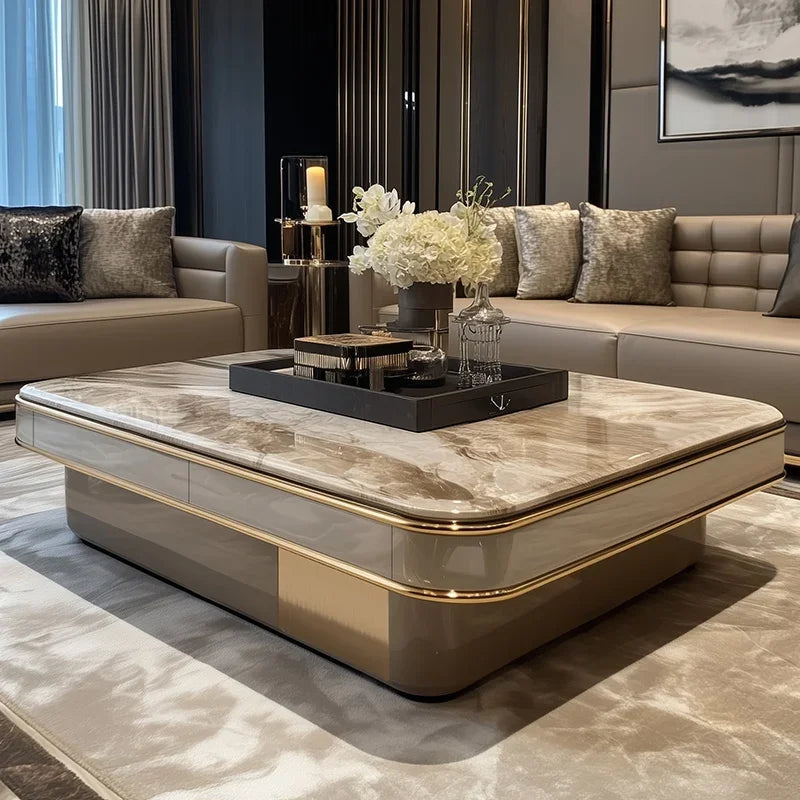 l*Light luxury large coffee table microcrystalline stone modern large apartment flat marble 2025 new