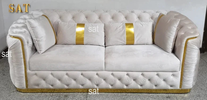 Machine High Quality Luxury Living Room Sofa Set Gold Stainless Steel Lounge Sofa Velvet 2-3 Seater Couch