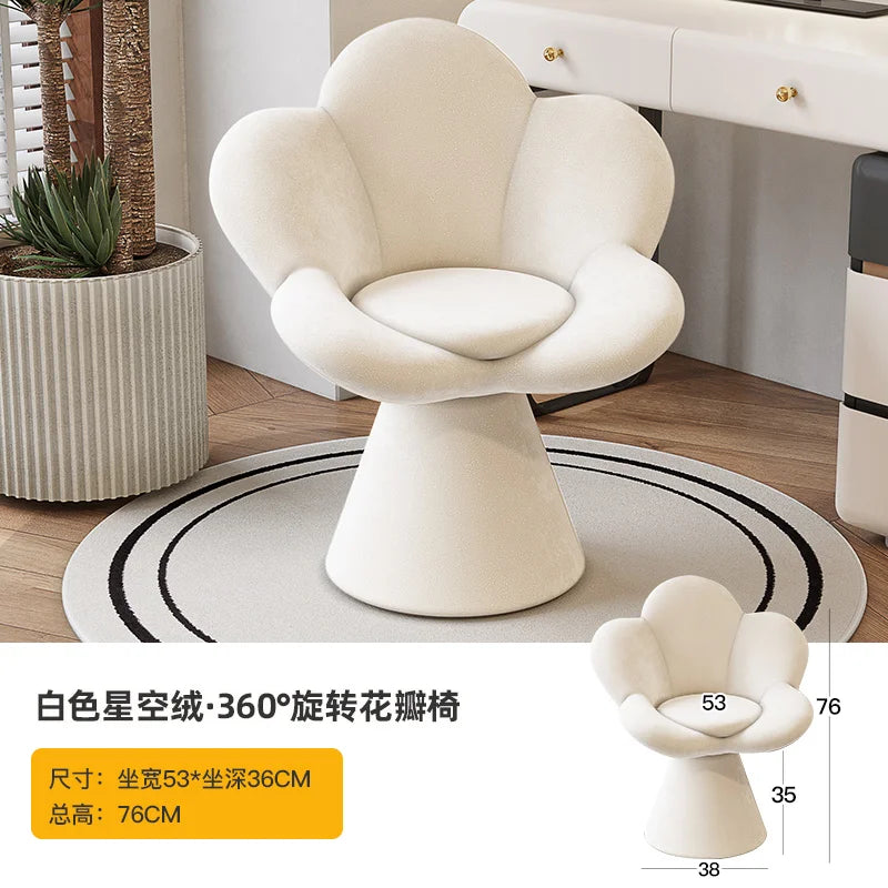 Creative Petals Vanity Stool Creamy Makeup Chair for Girl Modern Nail Salon Seat with Backrest Girly Aesthetic Bedroom Furniture