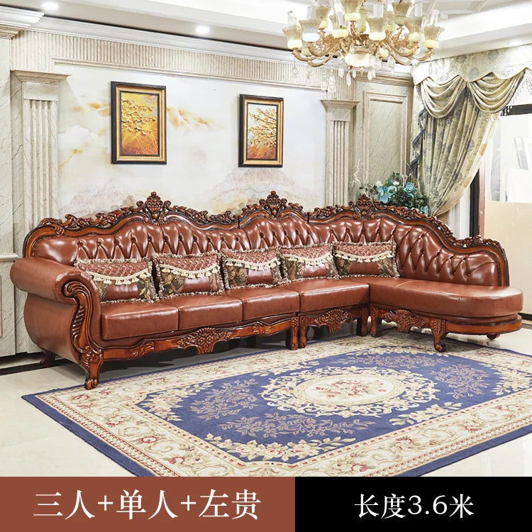 European leather corner high-end left and right concubines American solid wood  living room L-shaped combination sofa