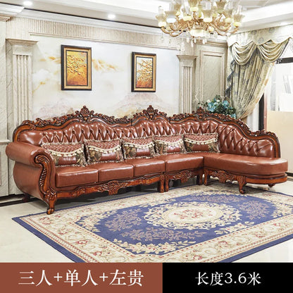 European leather corner high-end left and right concubines American solid wood  living room L-shaped combination sofa