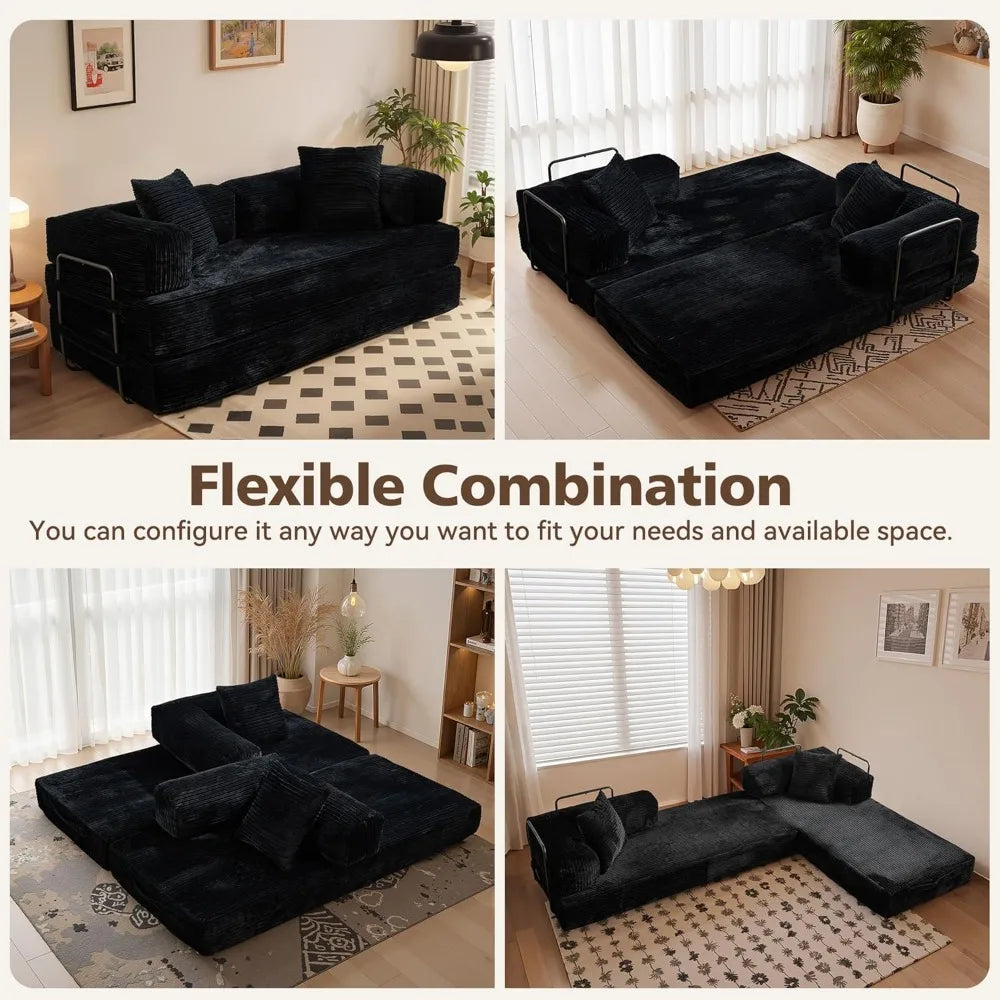 U-shaped Modular Sofa: Modern Minimalist Corduroy, No Assembly, Comfortable Living/Bedrooms (Black)