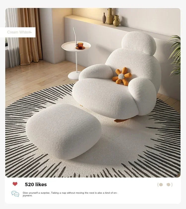 Nordic Bedroom Creamy Velvet Rocking Lounge Chair,living Room Balcony,rotatable Single Person Large White Bear Leisure Chair