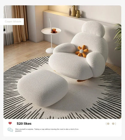 Nordic Bedroom Creamy Velvet Rocking Lounge Chair,living Room Balcony,rotatable Single Person Large White Bear Leisure Chair