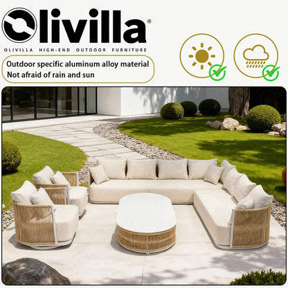Scandinavian Outdoor Woven Rope Sofa Villa Courtyard Simple Garden Furniture Hotel Resort Leisure Open-Air Waterproof Sofa Couch