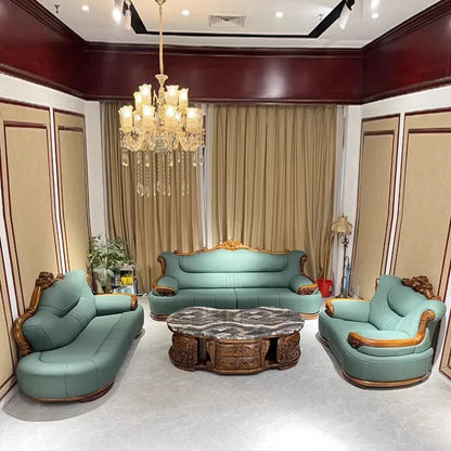 New Chinese-style simple ebony leather sofa luxury villa living room size apartment solid wood furniture corner combination