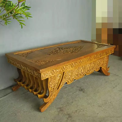 Solid wood carving flower coffee table ancient and modern log furniture old elm coffee table
