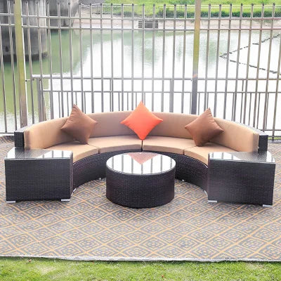 Outdoor rattan chair round sofa coffee table combination hotel reception rattan sofa terrace balcony semi-circular curved