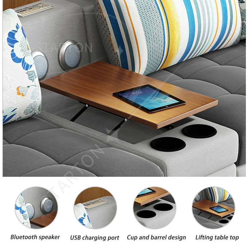 Light Luxury L-Shaped Sofa Set Living Room Furniture High Quality Big Sofa Set Modern Design Wooden Multifunctional Sofa