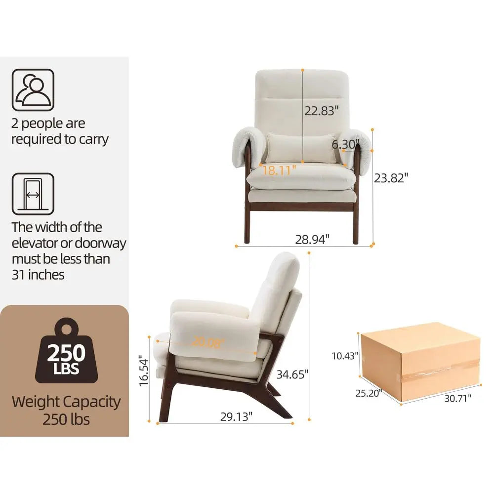 Century Modern Accent Chair,Upholstered Armchair with Solid Wood Frame amp Soft Cushion for Living Room,Reading,Bedroom,Belcony,