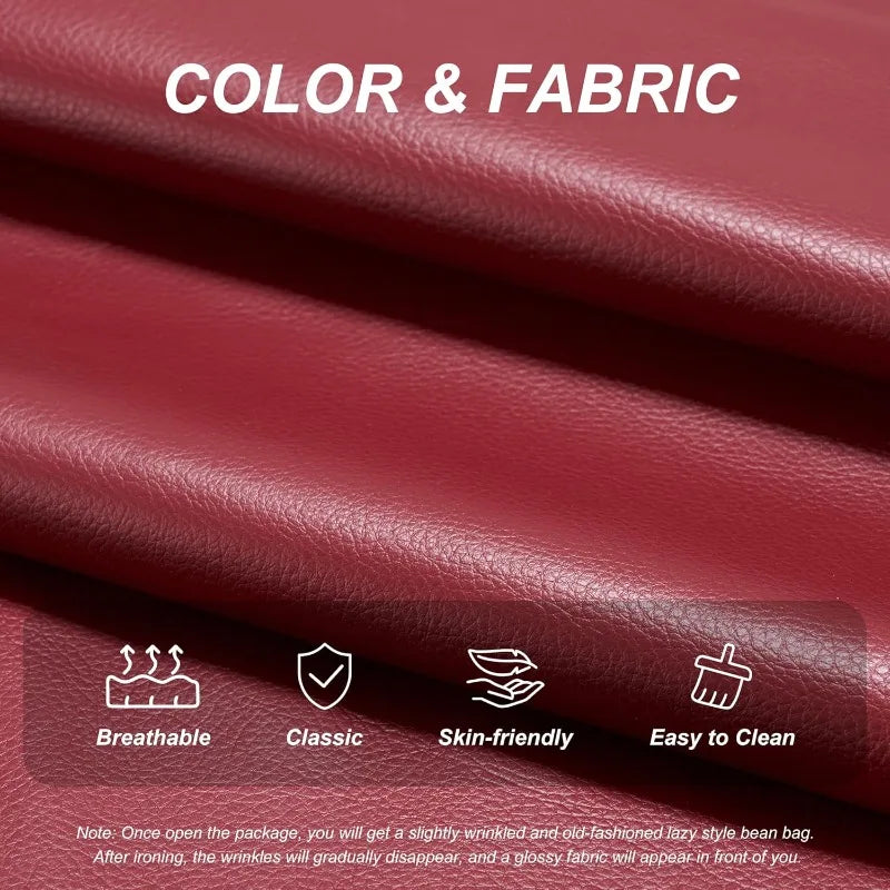 Memory Foam Beanbag Chair Single, Faux Leather for Living Room Wine Red