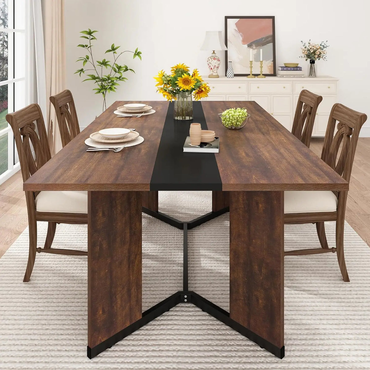 71 inch Dining Table for 4 5 6 | Modern Rectangular Kitchen Table W/Waterproof Wood Tabletop,Farmhouse Long Dining R