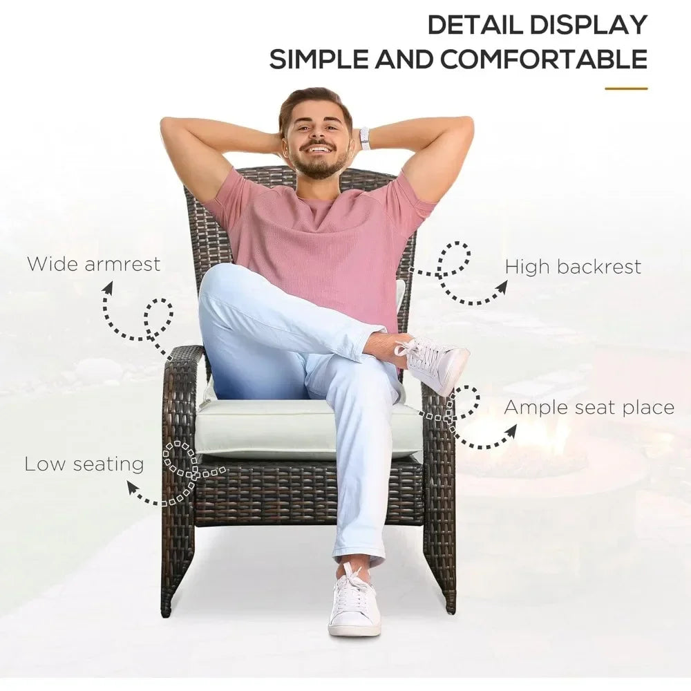 v Outdoor Chair, Rattan Fire Pit Chairs with Soft Cushions, Curved Backrest and Armrests, Outdoor Chair