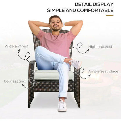 v Outdoor Chair, Rattan Fire Pit Chairs with Soft Cushions, Curved Backrest and Armrests, Outdoor Chair