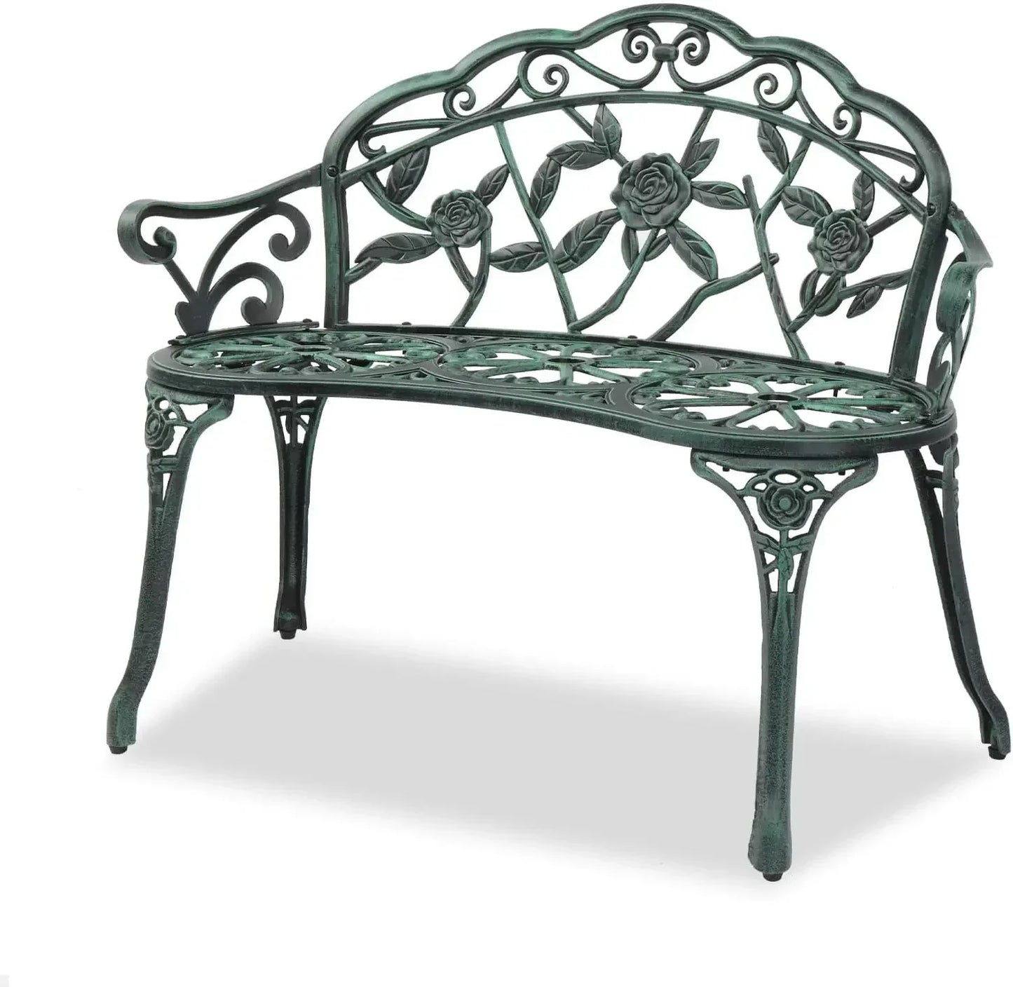 For 38.5" Patio Park Garden Outdoor Metal Rose Bench,Cast Iron Cast Aluminium Frame Antique Finish Chair Deck Furniture