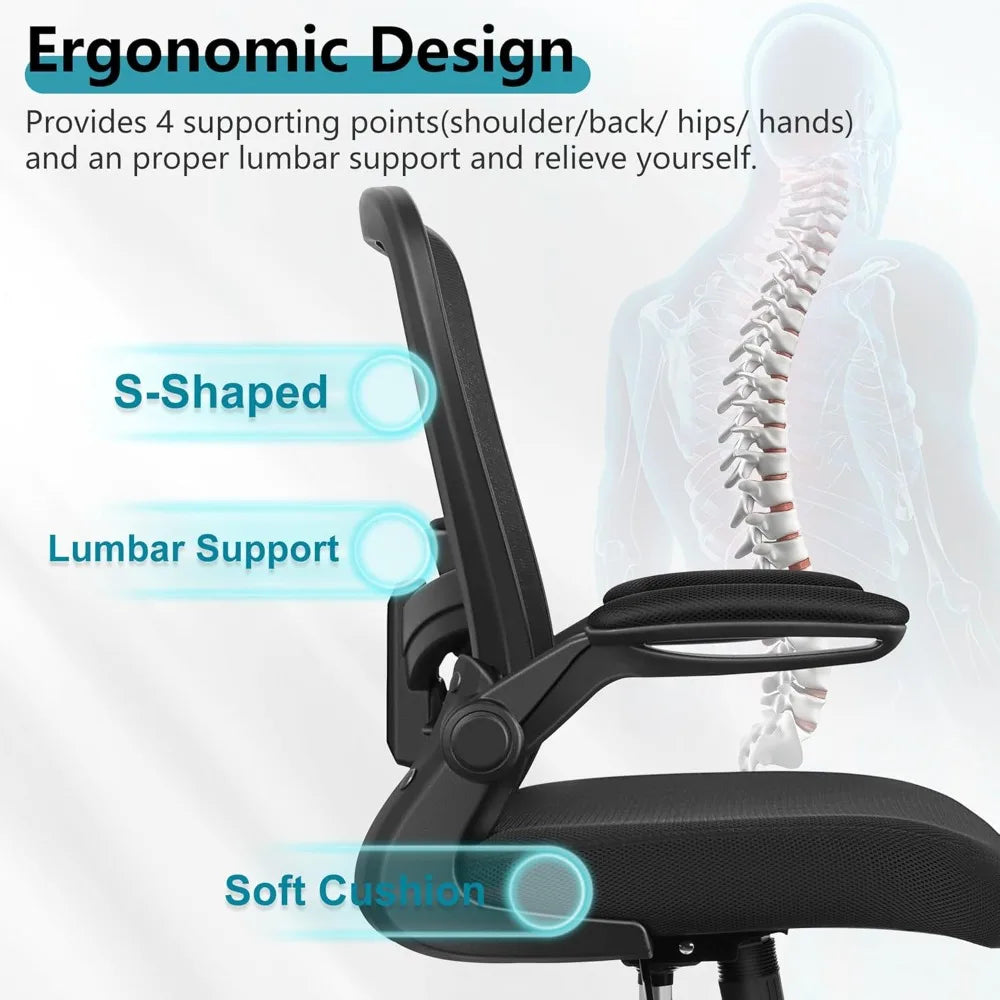 Office Chair,Ergonomic Desk Chair Breathable Mesh Chairs w/Adjustable High Back Lumbar Support Flip-up Armrests,for Home Office