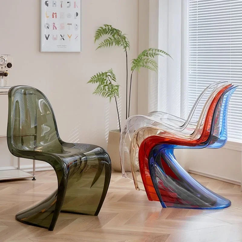 Elegant Clear Plastic Chair with Acrylic Backrest for Living Room Dining Stylish S Shaped Transparent Plastic Dining Stool