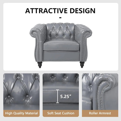 Sofa Chair for Living Room Modern PU Leather Upholstered Armchair Oversized Comfy Single Sofa Chair with Cushion Mid Century Tuf