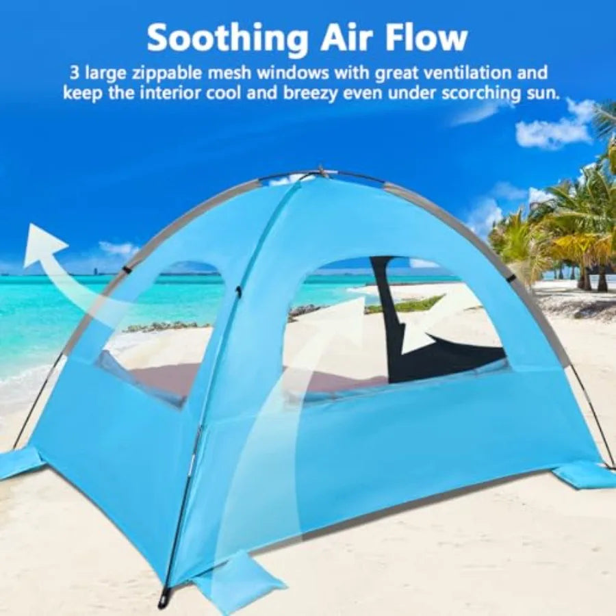 Beach Tent Sun Shelter with UPF 50+ UV Protection Lightweight Easy Setup Portable Beach Canopy for Family Large Space for Beach
