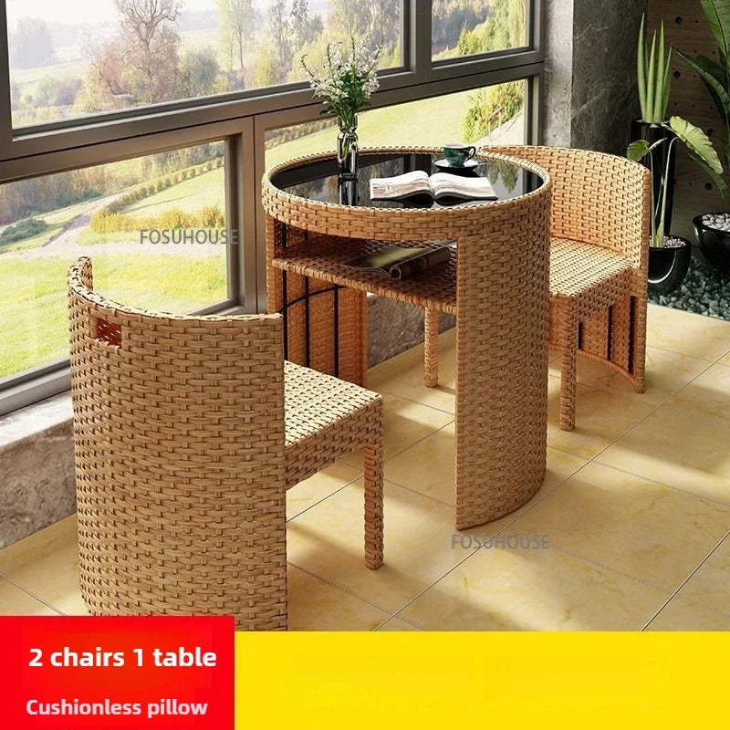 Outdoor Leisure Storage Rattan Tables and Chairs Outdoor Table and Chairs Rattan Chairs Three-piece Set Balcony Coffee Tables