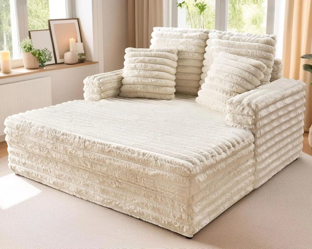 53 Inch Chaise Lounge Indoor, Upholstered Sofa Bed with Throw Pillows and Armrests, Sleeper Bed- Plush Lounge Chair for Living R