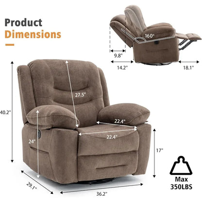 Ketaiyou Power Swivel Rocker Recliner with Massage and Heat,USB Port,Infinite Position, Oversized Electric Glider Rocking Chairs