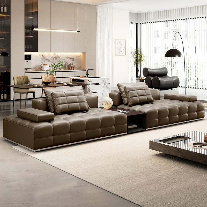Lawrence leather sofa full green leather living room 2025 new minimalist straight row