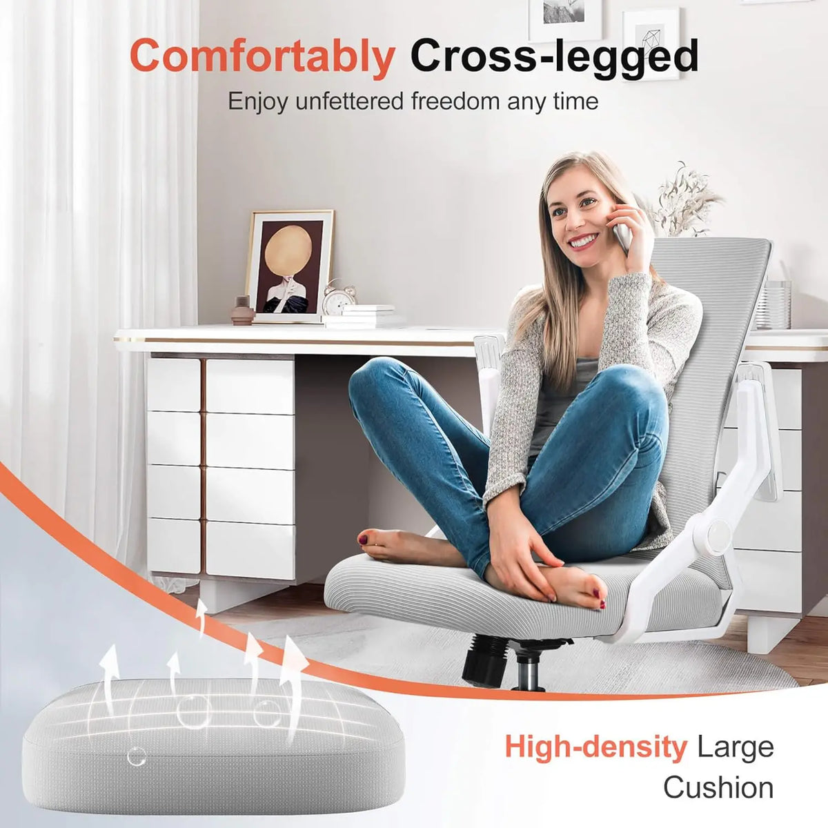 Ergonomic Office Chair with Flip-up Armrests, Breathable Mesh Back, Lumbar Support, Wide Seat for Home and Gaming