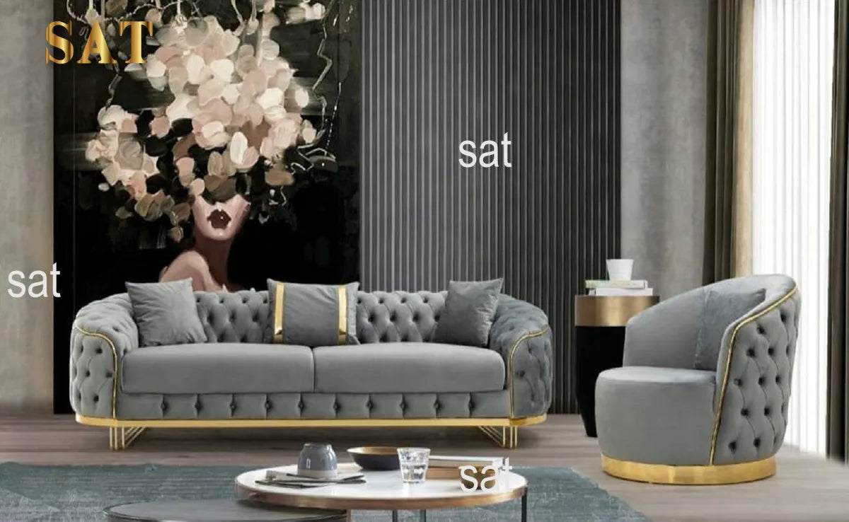 Luxury 2-3 Seater Chesterfield Sofa Hot Sales Gold Stainless Steel Frame Velvet Upholstery Sponge Filling for Hotel Home Use