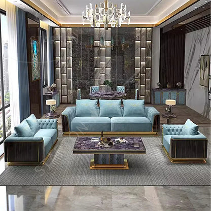 Luxury Modern Fabric 3 Seater French Couch Design Wooden Frame Moroccan Floor Black and Gold Sofa Living Room Sofa Set Furniture