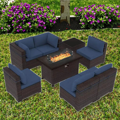 Wholesale 7 PCS Patio Rattan Dining Sofa Set Steel Wicker Cornerl Sofa with Ottoman Garden Sofa