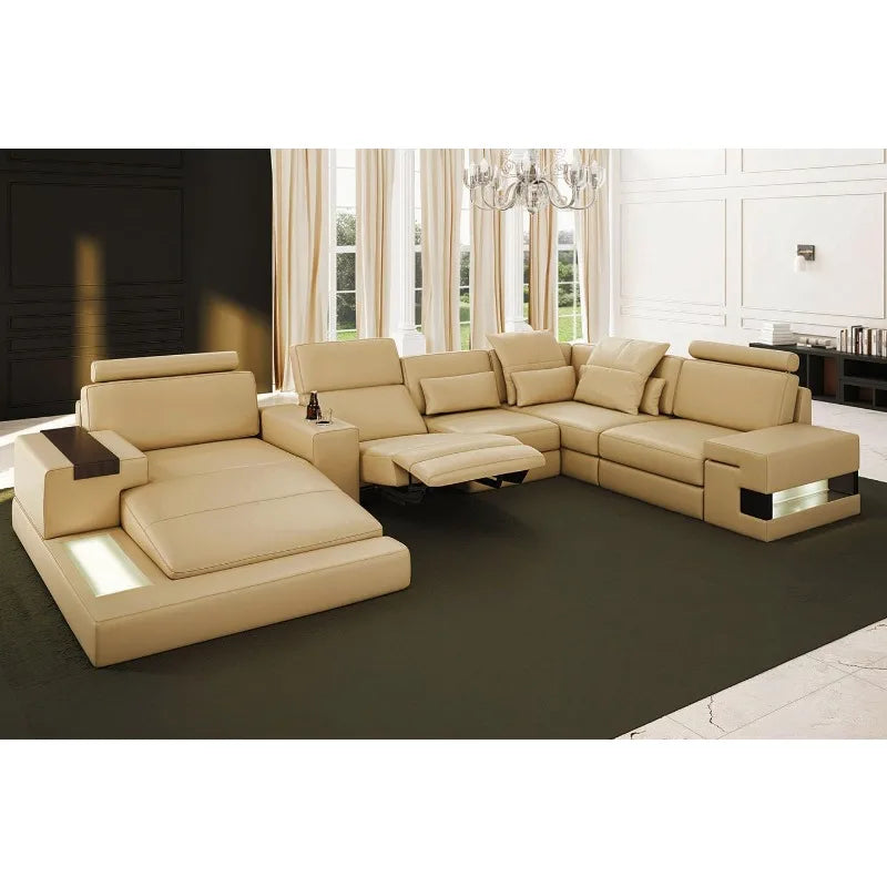 Leather Sectional Chaise Sofa U-Shaped Modern Sofa Design