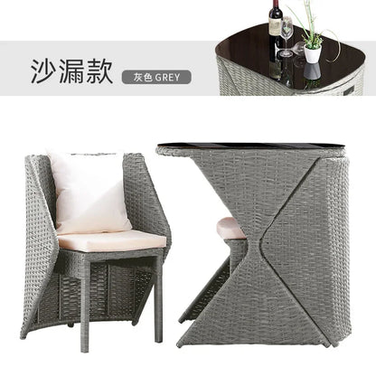 Balcony Small Table and Chair Rattan Chair Three-Piece Set Outdoor Tea Table Combination Terrace Courtyard Table and Chair