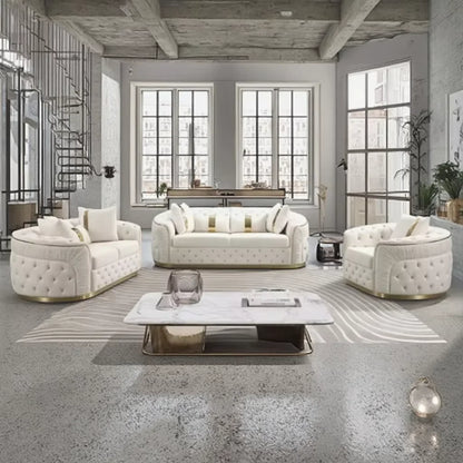 Custom Modular Living Room Tufted Sofa Set 3 2 1 Stainless Frame with Velvet and Fabric for Home Apartment or Hotel
