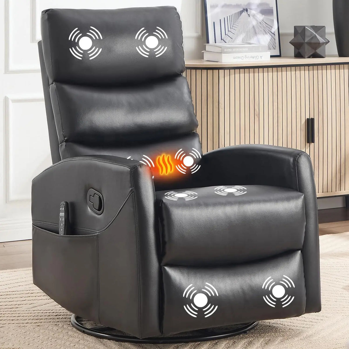 Massage Chair Recliner with Heat, Swivel Rocking Chair Recliner with High Back, Manual Lazy Boy Recliners for Adults,Small Recli