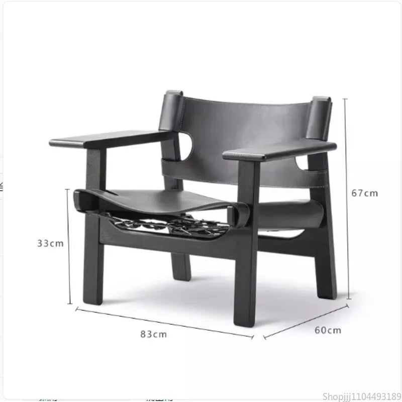 Nordic Solid Wood Living Room Chair Spanish Designer Saddle Leather Hunting Chair Living Room Furniture Balcony Leisure Chairs