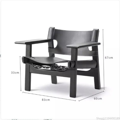 Nordic Solid Wood Living Room Chair Spanish Designer Saddle Leather Hunting Chair Living Room Furniture Balcony Leisure Chairs