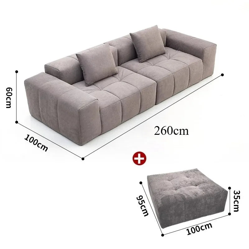 Full Sponge Compressed Fabric Sofa Modern Simple Living Room Couch Tofu Block Sofa Small Apartment Straight Row Combination Sofa