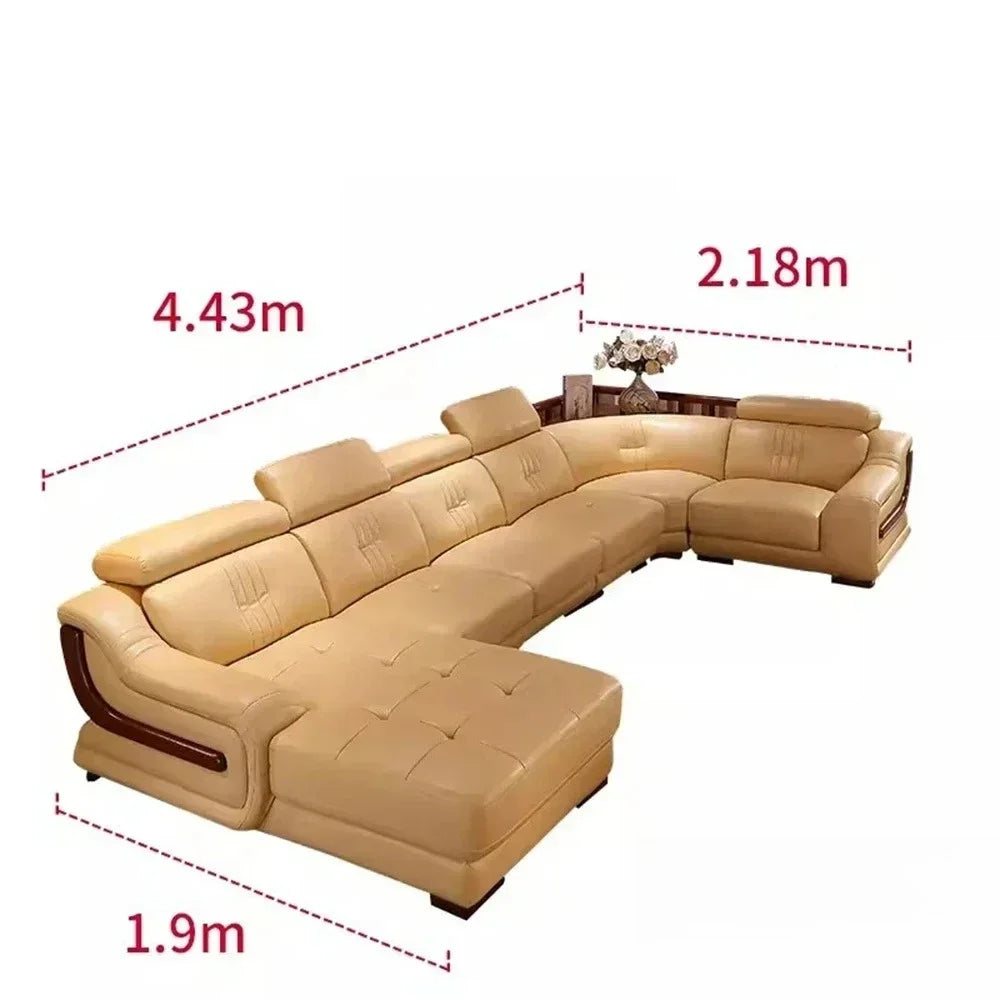 MANBAS Premium Italian Genuine Leather Sofa Sets Big Sectional Couch Living Room Sofas With Adjustable Headrests Home Furniture